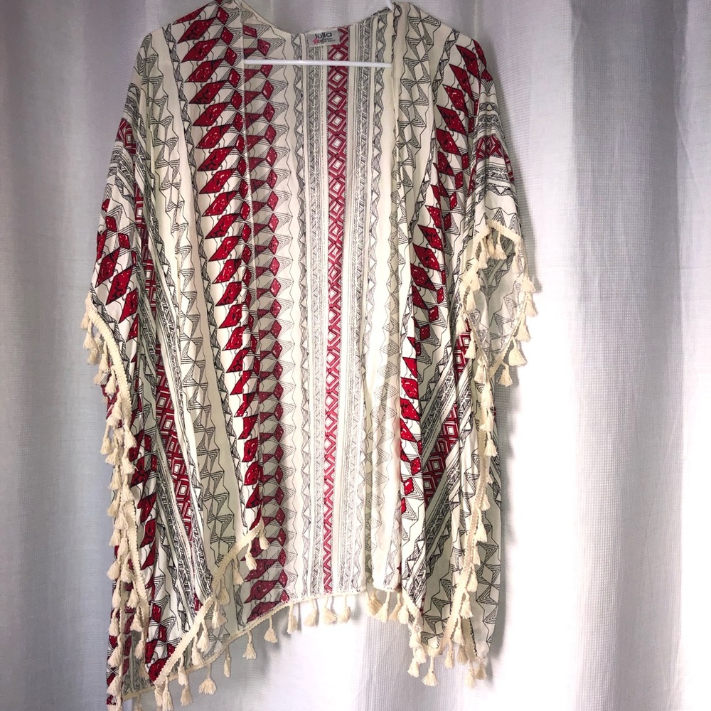 patterned cardigan blouse with tassels onesize